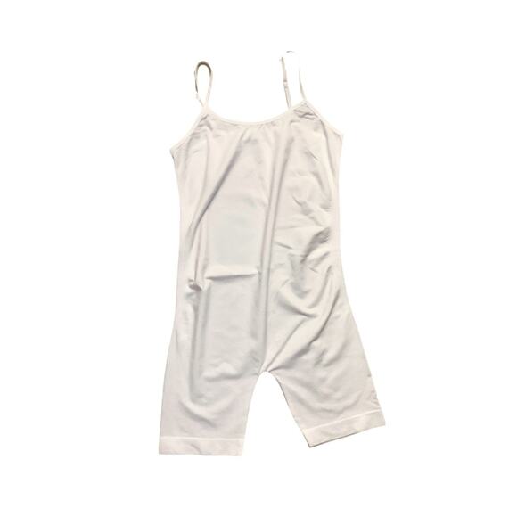 Cotton Candy Pants - White Solid Unitard Tank Romper Small Medium Spaghetti Straps Athleisure